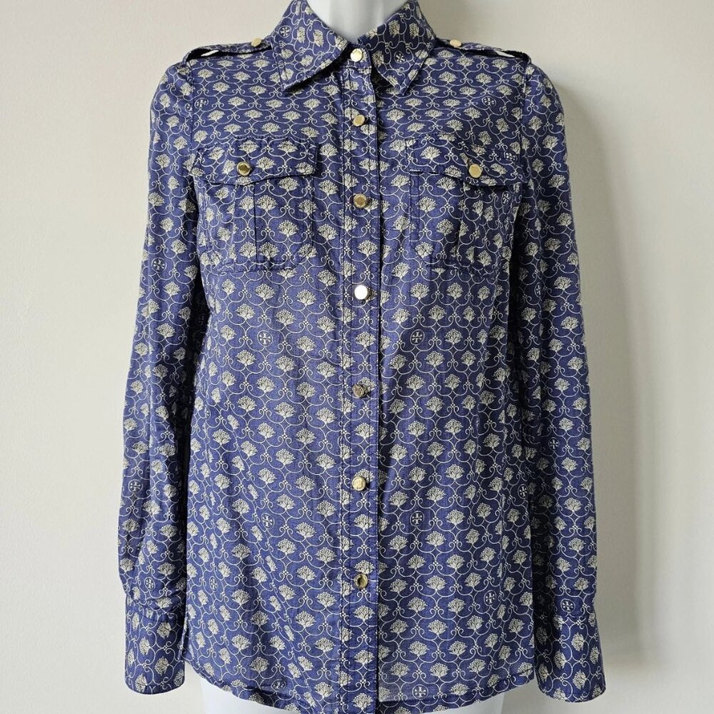 NWT TORY BURCH Cotton Blue Paisley Brigitte Blouse Top Shirt 2